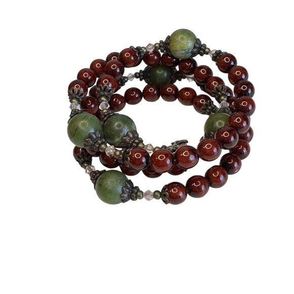 Connemara Marble Crimson Glass Coil Rosary Bracelet Celtic Cross Anchor - Picture 6 of 9